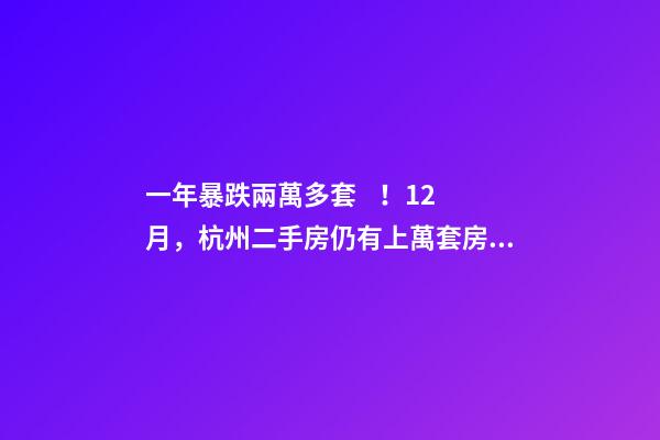 一年暴跌兩萬多套！12月，杭州二手房仍有上萬套房源降價